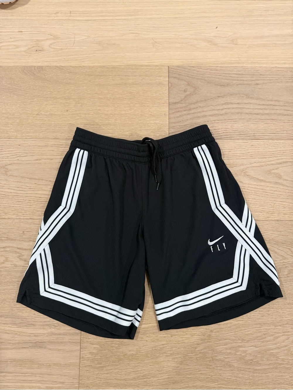 Nike Kids Black FLY Performance Shorts with White Trim, youth XL.